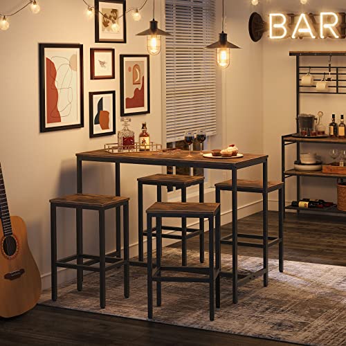 HOOBRO Taburetes de Bar, Set de 2 Sillas de Bar con Reposapiés, 40 x 30 x 65 cm, Robusta Estructura Metálica, para la Sala de Estar, el Comedor y la Cocina, Industrial, Marrón Rústico EBF65BY01