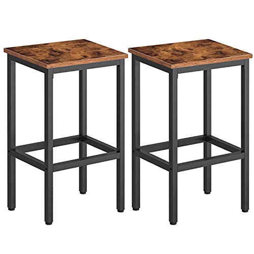 HOOBRO Taburetes de Bar, Set de 2 Sillas de Bar con Reposapiés, 40 x 30 x 65 cm, Robusta Estructura Metálica, para la Sala de Estar, el Comedor y la Cocina, Industrial, Marrón Rústico EBF65BY01