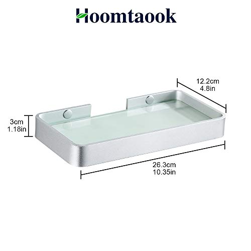 Hoomtaook Accesorios baño sin Taladro Estanteria Ducha Rectangular de Vidrio Templado Cesta de Ducha Organizador de baño sin daños Aluminio Aeroespacial Plata