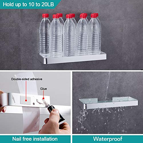 Hoomtaook Accesorios baño sin Taladro Estanteria Ducha Rectangular de Vidrio Templado Cesta de Ducha Organizador de baño sin daños Aluminio Aeroespacial Plata