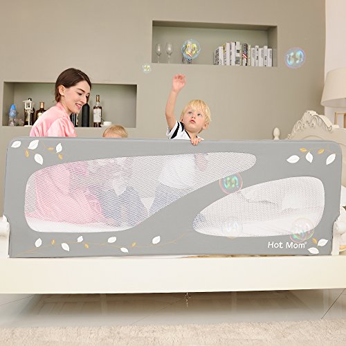 HotMom XL Barrera de cama 150 cm extra alta para niños, protección contra caídas, color gris