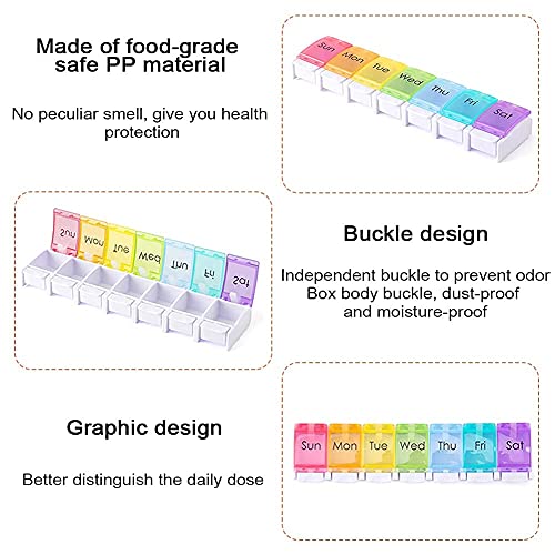 Houdao Pastillero Semanal 1 Toma Pastillero Pequeño Bolsillo Pastillero Diario Organizador Medicamentos Semanal para Vitaminas, Aceites de Pescado con 7 Compartimentos Perfecto para Viaje(Multicolor)