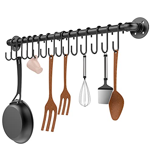 Housolution 85 cm Colgador de Utensilios de Cocina Barra Cocina Utensilios con 15 Ganchos, Organizadores para Utensilios de Cocina, adecuado para cocina, baño y dormitorio