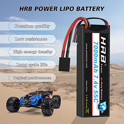 HRB - Batería de polímero de litio de 7000 mAh, 7,4 V, 55 C, 2S RC, con conector TR, batería de repuesto para avión, helicóptero, barco, buggy, Wing, coche teledirigido