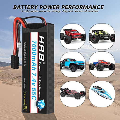 HRB - Batería de polímero de litio de 7000 mAh, 7,4 V, 55 C, 2S RC, con conector TR, batería de repuesto para avión, helicóptero, barco, buggy, Wing, coche teledirigido