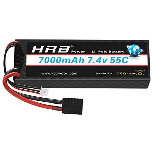 HRB - Batería de polímero de litio de 7000 mAh, 7,4 V, 55 C, 2S RC, con conector TR, batería de repuesto para avión, helicóptero, barco, buggy, Wing, coche teledirigido