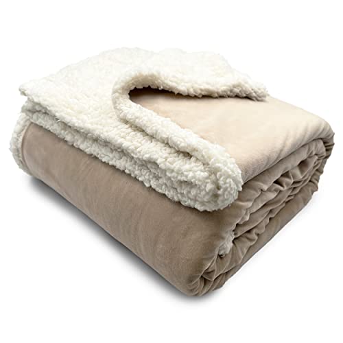 HTE Manta de Doble Cara para sofá y Cama de Tela Sherpa y Microfibra Caliente y Suave (Beige, 160 x 220 cm)