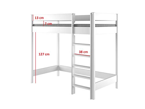 Hubi Loft Bunk Bed Cama alta, madera, Blanco, 180x80x160