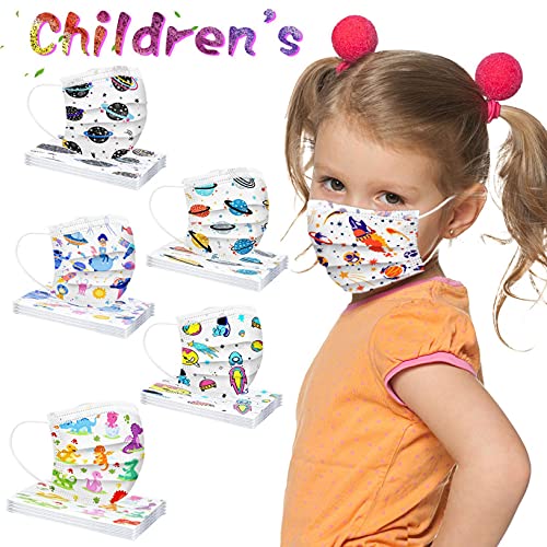 huelufi 50PC Niños Infantil para mascarillas, Infantiles Colores desechable para mascarilla 3 Capas Surtidos,Dibujos Animados para Actividades Aire Libre, Patrón Escuela, Fiesta (A23)