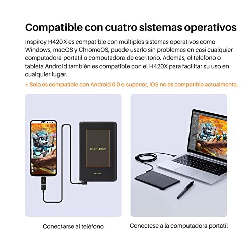 HUION Inspiroy H420X OSU Tabletas Gráficas, Lápiz óptico sin Batería de 8192 Niveles,Tableta de Dibujo de 4.17x2.6 Pulgadas Compatible con Chromebook / Windows / Mac / Android para Enseñanza en Línea