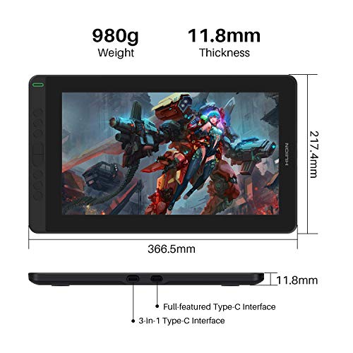 HUION Kamvas 13 Tableta Grafica con Pantalla (negro) Pantalla Laminada Completa de 13,3 Pulgadas, 8 Teclas de Prensa Programables Admite Conectividad con Dispositivo Android, y Uso de conferencias Web