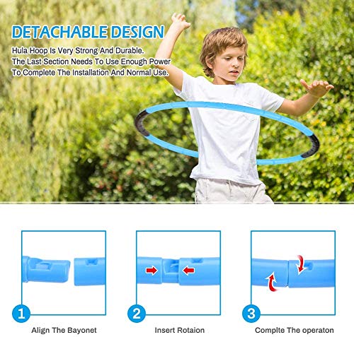 Hula Fitness Hoops para niños E-More Hoola-Hoops Niños Peso ajustable y tamaño aro de ejercicio desmontable adecuado para fitness, gimnasia, natación, juegos de interior y exterior (negro y azul)