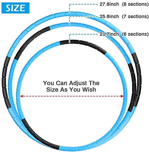 Hula Fitness Hoops para niños E-More Hoola-Hoops Niños Peso ajustable y tamaño aro de ejercicio desmontable adecuado para fitness, gimnasia, natación, juegos de interior y exterior (negro y azul)