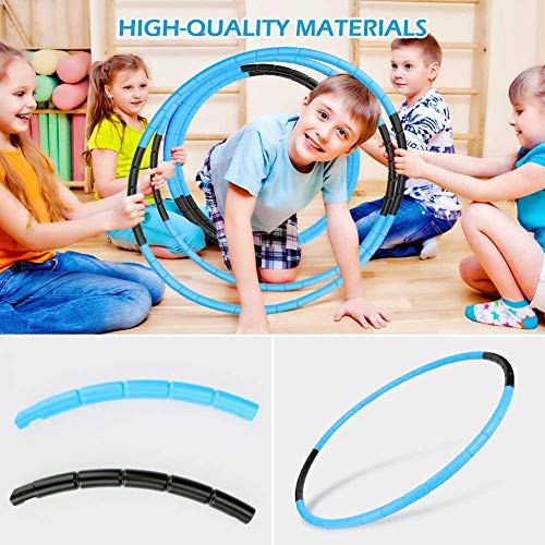 Hula Fitness Hoops para niños E-More Hoola-Hoops Niños Peso ajustable y tamaño aro de ejercicio desmontable adecuado para fitness, gimnasia, natación, juegos de interior y exterior (negro y azul)