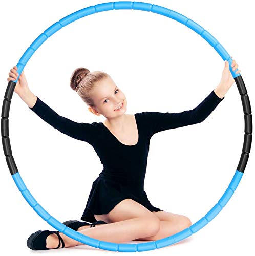 Hula Fitness Hoops para niños E-More Hoola-Hoops Niños Peso ajustable y tamaño aro de ejercicio desmontable adecuado para fitness, gimnasia, natación, juegos de interior y exterior (negro y azul)