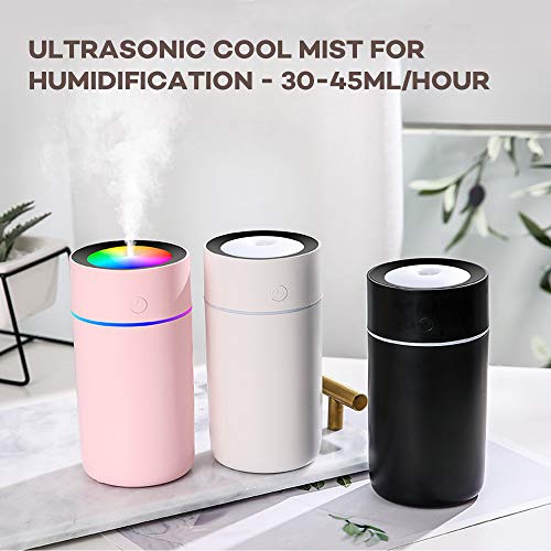 Humidificador Mini - Unidad de humidificación de Primera Calidad con Tanque de Agua de 320ml, Funcionamiento ultrasónico silencioso, Apagado automático y función de luz Nocturna (negro)