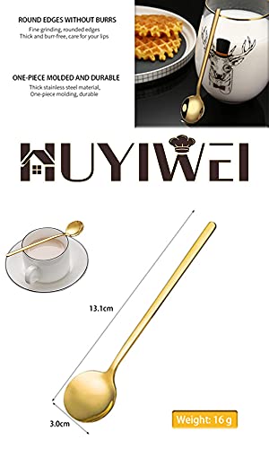 HUYIWEI Cuchara redonda dorada,8 cucharas de café,13 cm cuchara de té,Cuchara para postres,adecuada para café,azúcar,postre,helado,sopa