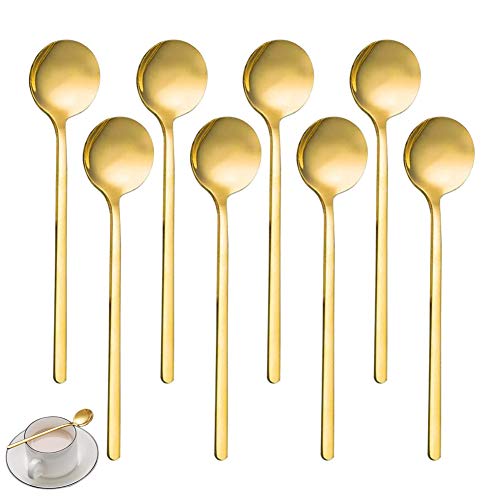 HUYIWEI Cuchara redonda dorada,8 cucharas de café,13 cm cuchara de té,Cuchara para postres,adecuada para café,azúcar,postre,helado,sopa