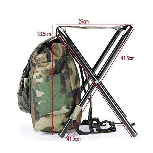 HYRL Multifuncional Plegable Camping Silla Mochila Taburete, Camuflaje Oxford Tela y Metal Pesca Silla portátil bifuncional Silla de Pesca Silla y Bolsa