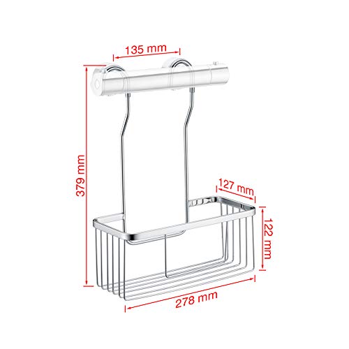 Ibergrif M34028, Estantería Ducha sin Taladros, Cesta Colgante de Inoxidable, Cesta Jabon Grifo, Plata