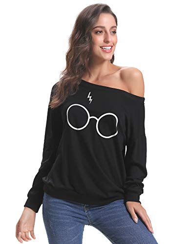 iClosam Camiseta Manga Larga Hombros Descubiertos Harry Potter Suelto Algodón Sweatshirt Moda y Comodo para Mujer