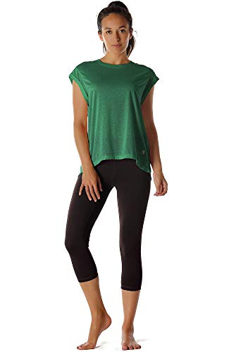 icyzone Camiseta de Fitness de Manga Corta de Espalda de Suelta Cuello Redondo Transpirable Abierta para Mujer -XL-