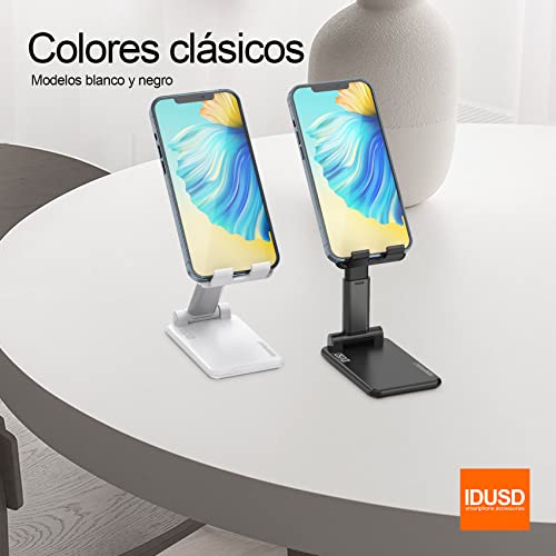 IDUSD Soporte de Móvil y Tablet de Mesa Ajustable Multiángulo, Soporte de Mesa Plegable con Almohadilla de Silicona Antideslizante para Teléfono Phone, Sansung, Xiao mi, Nokia, Table