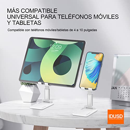 IDUSD Soporte de Móvil y Tablet de Mesa Ajustable Multiángulo, Soporte de Mesa Plegable con Almohadilla de Silicona Antideslizante para Teléfono Phone, Sansung, Xiao mi, Nokia, Table