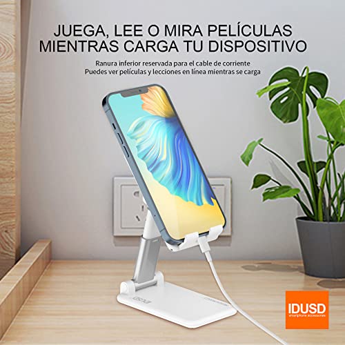 IDUSD Soporte de Móvil y Tablet de Mesa Ajustable Multiángulo, Soporte de Mesa Plegable con Almohadilla de Silicona Antideslizante para Teléfono Phone, Sansung, Xiao mi, Nokia, Table