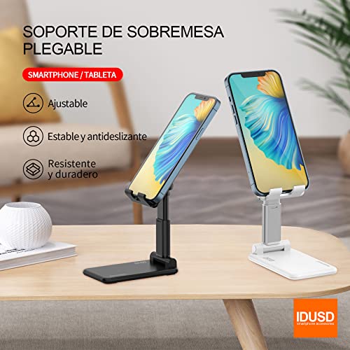 IDUSD Soporte de Móvil y Tablet de Mesa Ajustable Multiángulo, Soporte de Mesa Plegable con Almohadilla de Silicona Antideslizante para Teléfono Phone, Sansung, Xiao mi, Nokia, Table