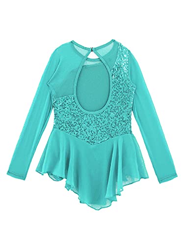 IEFIEL Vestido Lentejuelas de Danza Ballet Niña Maillot de Patinaje Artistico Disfraz de Bailarina Vestido Brillante de Baile Latino Niña 3-14 años W Verde 8 años