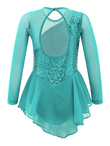 IEFIEL Vestido Lentejuelas de Danza Ballet Niña Maillot de Patinaje Artistico Disfraz de Bailarina Vestido Brillante de Baile Latino Niña 3-14 años W Verde 8 años