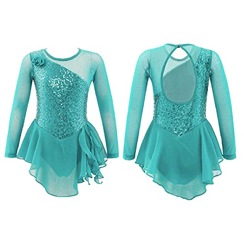 IEFIEL Vestido Lentejuelas de Danza Ballet Niña Maillot de Patinaje Artistico Disfraz de Bailarina Vestido Brillante de Baile Latino Niña 3-14 años W Verde 8 años