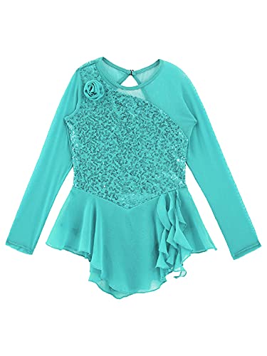 IEFIEL Vestido Lentejuelas de Danza Ballet Niña Maillot de Patinaje Artistico Disfraz de Bailarina Vestido Brillante de Baile Latino Niña 3-14 años W Verde 8 años