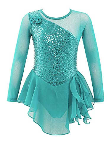 IEFIEL Vestido Lentejuelas de Danza Ballet Niña Maillot de Patinaje Artistico Disfraz de Bailarina Vestido Brillante de Baile Latino Niña 3-14 años W Verde 8 años