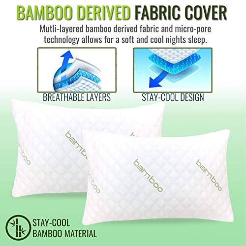 ik Almohada de bambú (2 unidades) – Almohadas premium para dormir – Almohada de espuma viscoelástica triturada con funda de almohada lavable – Loft ajustable – (King – 2 unidades)