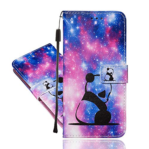 IMEIKONST Compatible con Redmi 9C Flip Funda, Cool Painted Designed Soft PU Cuero Carcasa Magnetic Billetera Protector Stand Funda para Xiaomi Redmi 9C. Star Panda YB