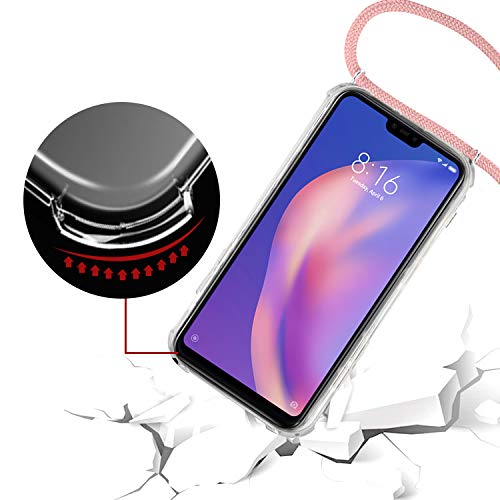 Ingen Funda con Cuerda para Xiaomi Mi 8 Lite - Carcasa Transparente TPU Suave Silicona Case con Colgante - Rosa