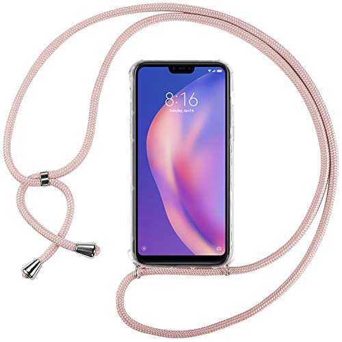 Ingen Funda con Cuerda para Xiaomi Mi 8 Lite - Carcasa Transparente TPU Suave Silicona Case con Colgante - Rosa