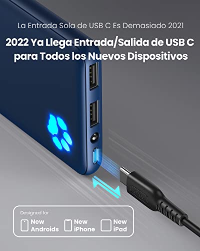 INIU Bateria Externa Movil 10000mAh, Ultra Delgado Tri-Outputs de Alta Velocidad 3A Power Bank, USB C & Linterna Cargador portatil batería para Huawei Samsung iPhone Xiaomi Nokia iPad LG Tableta etc.