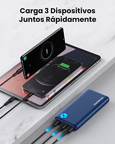 INIU Bateria Externa Movil 10000mAh, Ultra Delgado Tri-Outputs de Alta Velocidad 3A Power Bank, USB C & Linterna Cargador portatil batería para Huawei Samsung iPhone Xiaomi Nokia iPad LG Tableta etc.