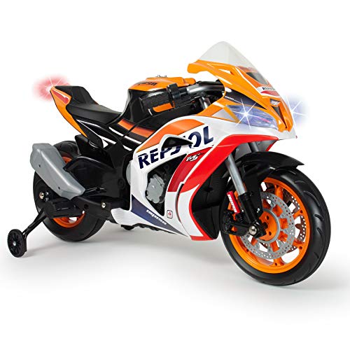 INJUSA - Moto Eléctrica Repsol 12V con Acelerador en Puño Ruedas Estabilizadoras Luces y Entrada Mp3 Recomendada para Niños +3 Años