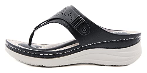 INMINPIN Chanclas de Cuña Mujer Verano Elegante Sandalias de Dedo Cuero Cómodo Plataforma Flip Flop Zapatillas de Playa Interior y Exterior,Negro,41 Mujer