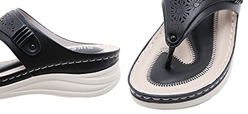 INMINPIN Chanclas de Cuña Mujer Verano Elegante Sandalias de Dedo Cuero Cómodo Plataforma Flip Flop Zapatillas de Playa Interior y Exterior,Negro,41 Mujer