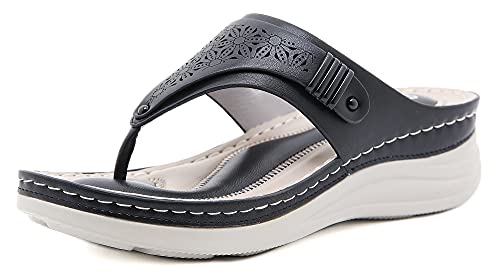 INMINPIN Chanclas de Cuña Mujer Verano Elegante Sandalias de Dedo Cuero Cómodo Plataforma Flip Flop Zapatillas de Playa Interior y Exterior,Negro,41 Mujer