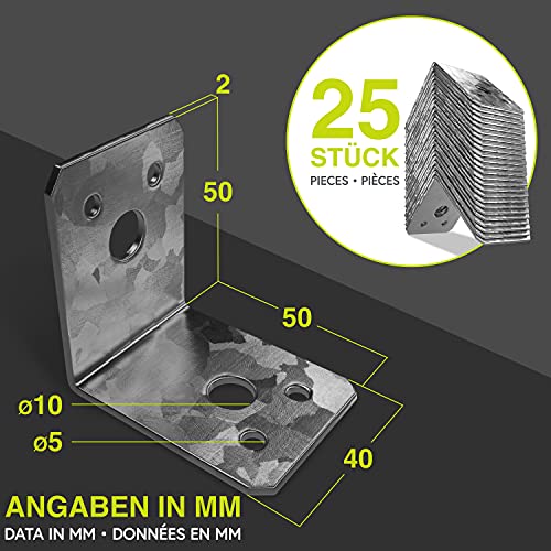 INNONEXXT Conector de ángulo de primer calidad, soporte, ángulo en L, metal, silla, acero, alta resistencia, acero inoxidable 25 Piezas 50 x 50 x 40 x 2 mm