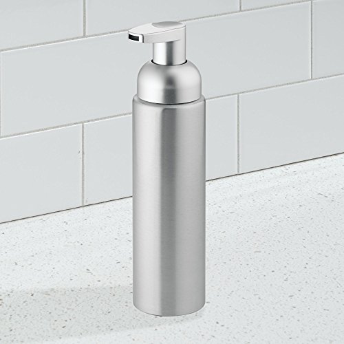 InterDesign Metro - Bomba de Aluminio, anticorrosiva, dosificadora de jabón Espuma, para mesada de Cocina, tocador del Cuarto de baño, 8.5 oz, Cepillado/Plateado Mate