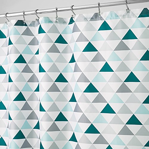 InterDesign Triangles Cortina de baño, Cortinas de baño de tela para ducha y bañera, Genial cortina de ducha de triángulos 183,0 cm x 183,0 cm, Poliéster turquesa/menta