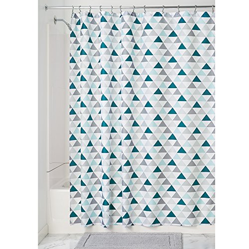 InterDesign Triangles Cortina de baño, Cortinas de baño de tela para ducha y bañera, Genial cortina de ducha de triángulos 183,0 cm x 183,0 cm, Poliéster turquesa/menta