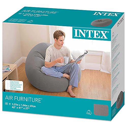 Intex Bolsa sin puf, silla inflable, puf, 1,14 m x 1,14 m x 71 cm, color gris